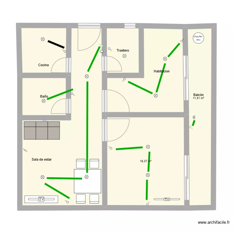 dto 1 proyecto. Plano de 7 Habitaciones y 86 m²