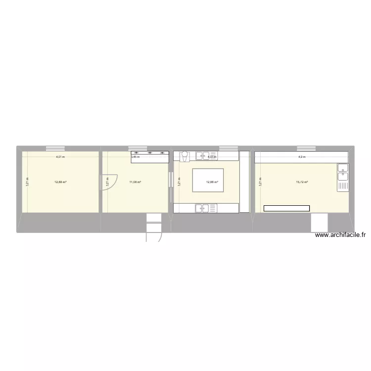 Cocina Jaén 2. Plano de 4 Habitaciones y 53 m² Cocina Jaén 2. Plano de 4 Habitaciones y 53 m²