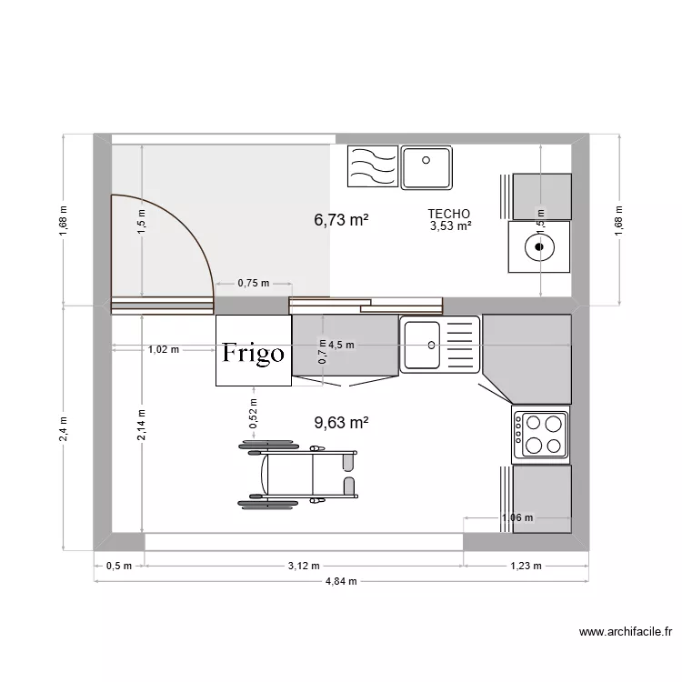 cocina. Plano de 2 y 16 m² cocina. Plano de 2 y 16 m²