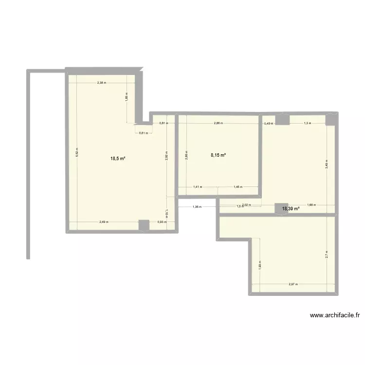 casita. Plano de 3 Habitaciones y 45 m²