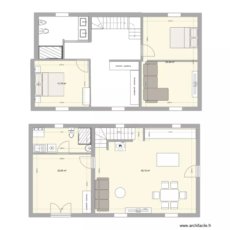 casa roberto. Plano de 4 Habitaciones y 98 m² casa roberto. Plano de 4 Habitaciones y 98 m²