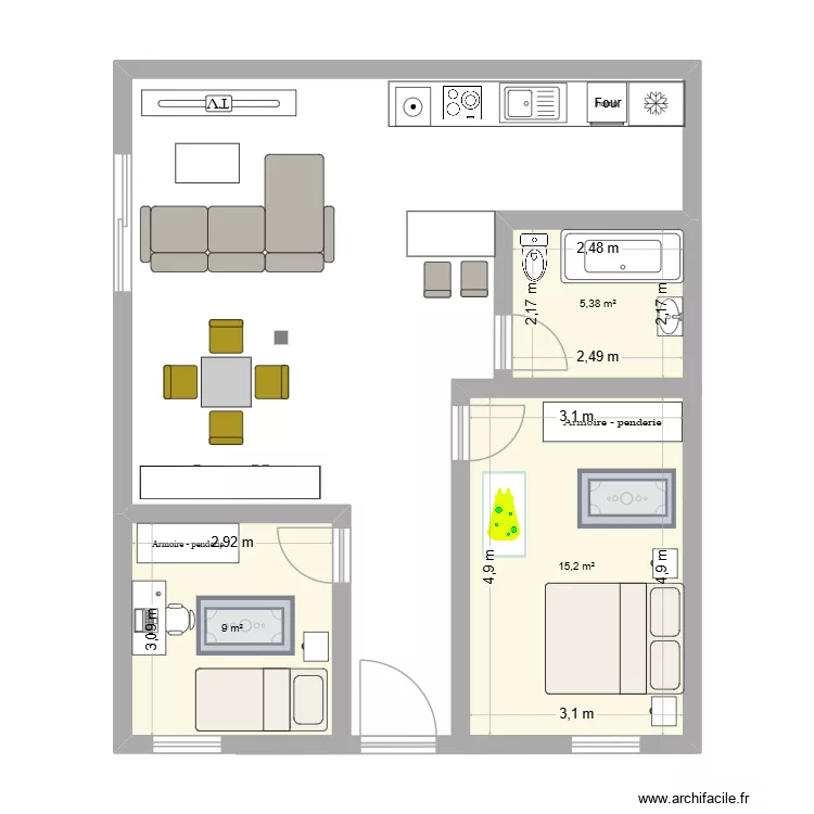 monica 1. Plano de 3 Habitaciones y 30 m²