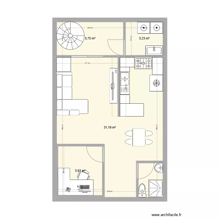 Casa. Plano de 4  y 52 m²