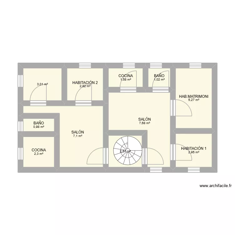 Planta 1. Plano de 11 Habitaciones y 37 m²