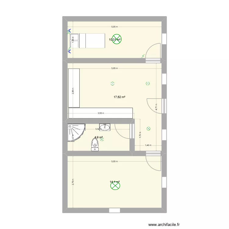 marco. Plano de 4  y 47 m²