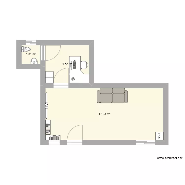 Despacho. Plano de 3 Habitaciones y 23 m²