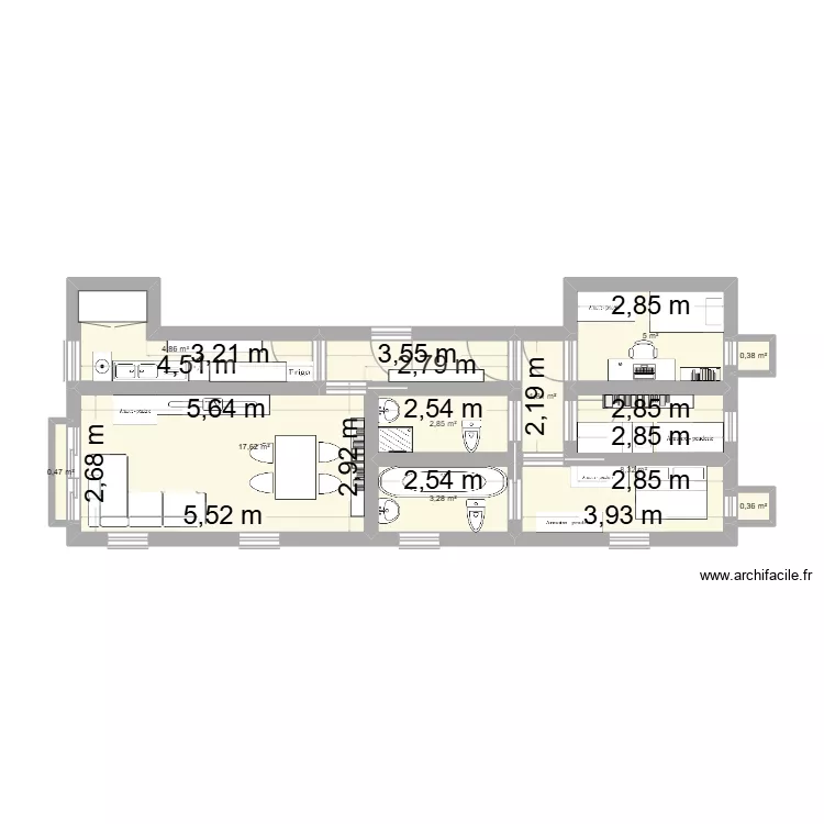 Maison. Plano de 10  y 45 m²