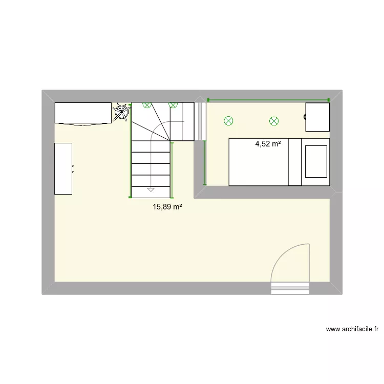 mi chamba. Plano de 2 habitaciones y 20 m²