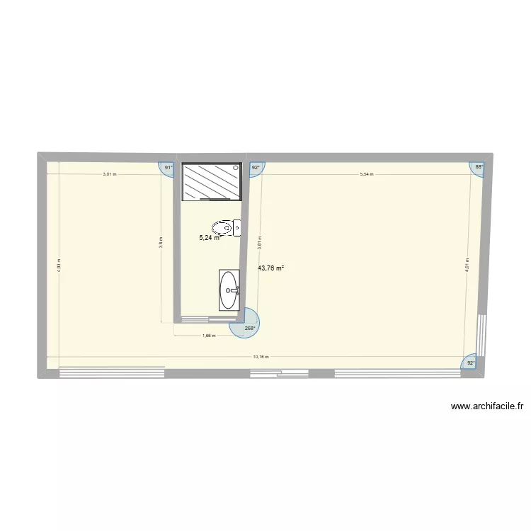 apartamento medidas corregidas. Plano de 2 Habitaciones y 49 m²