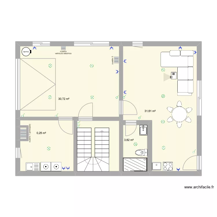 planta 0. Plano de 4 habitaciones y 66 m²