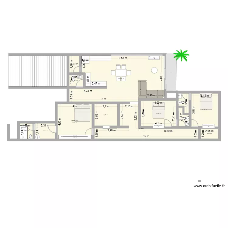 CASA ALEMON 3. Plano de 13 Habitaciones y 136 m²