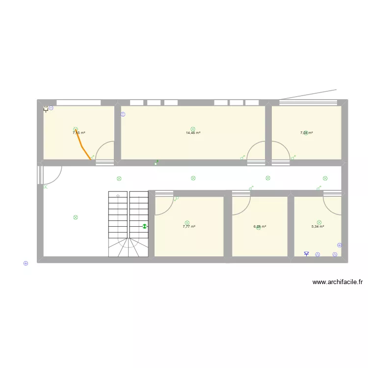 oficinas. Plano de 6 Habitaciones y 48 m²