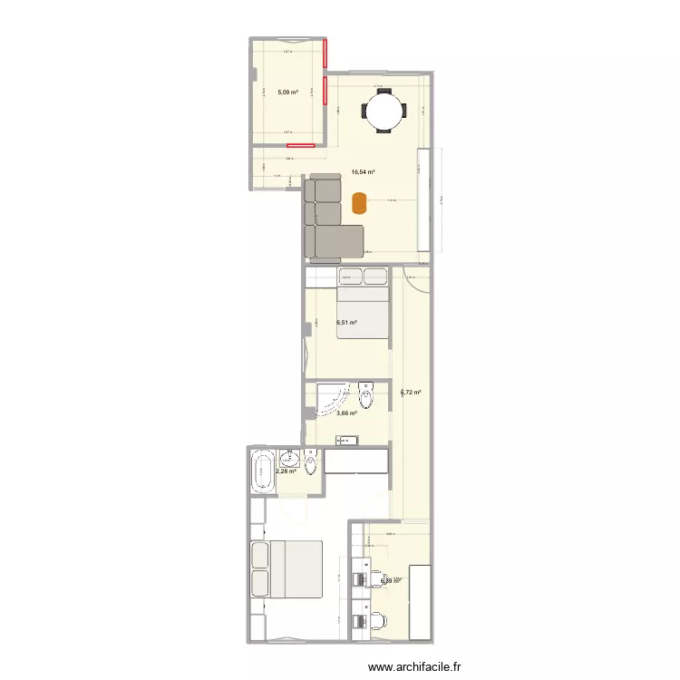 D22_muebles. Plano de 7  y 47 m²