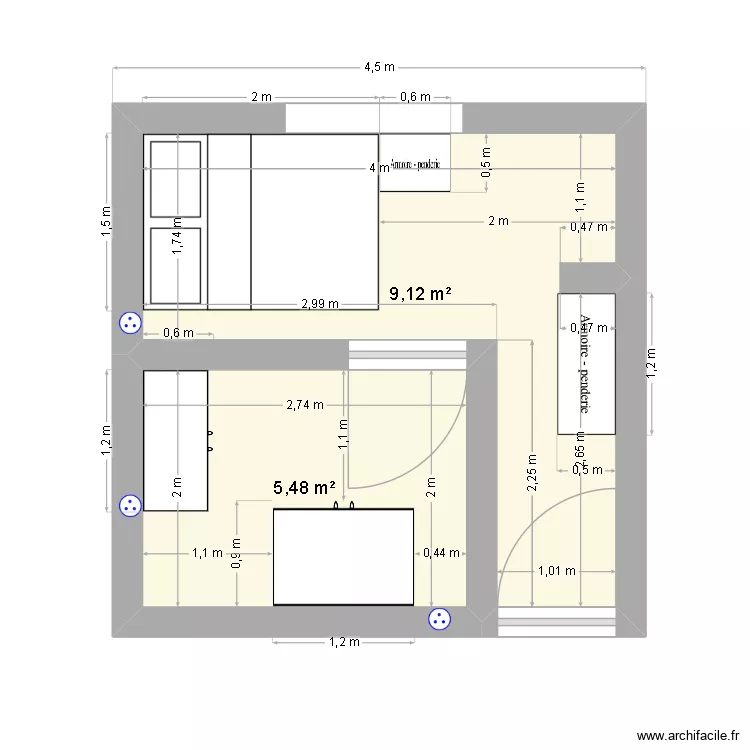 dormitorio 4*4. Plano de 2  y 15 m²