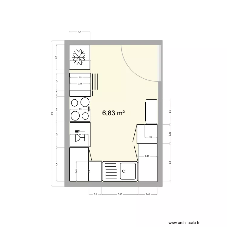 Cocina. Plano de 1  y 7 m²