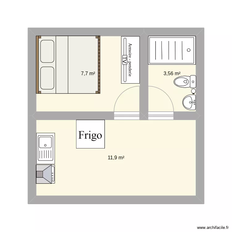 Casita 5.50x5.50 v2 sin terminar. Plano de 3 Habitaciones y 23 m² Casita 5.50x5.50 v2 sin terminar. Plano de 3 Habitaciones y 23 m²