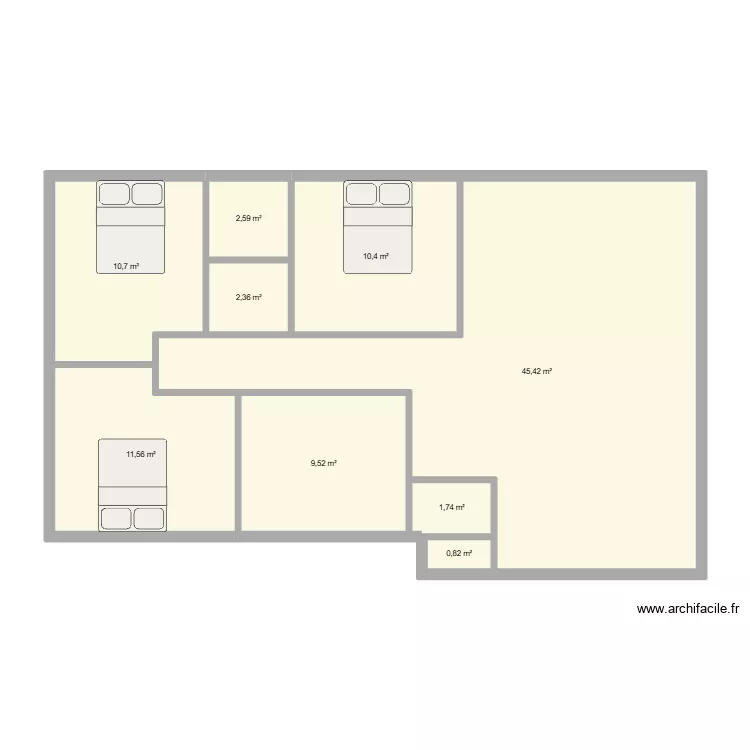 Plano Claudia 3. Plano de 9 Habitaciones y 95 m²