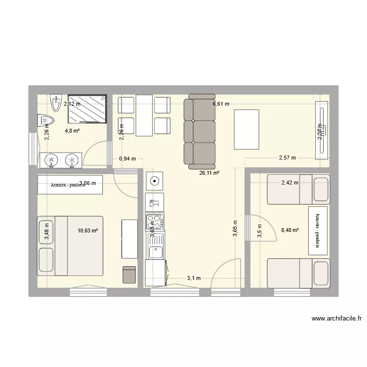 Zaguan 1. Plano de 4 Habitaciones y 50 m² Zaguan 1. Plano de 4 Habitaciones y 50 m²
