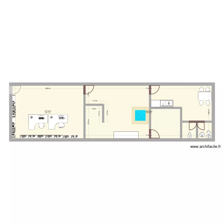 oficina 2. Plano de 2  y 91 m²