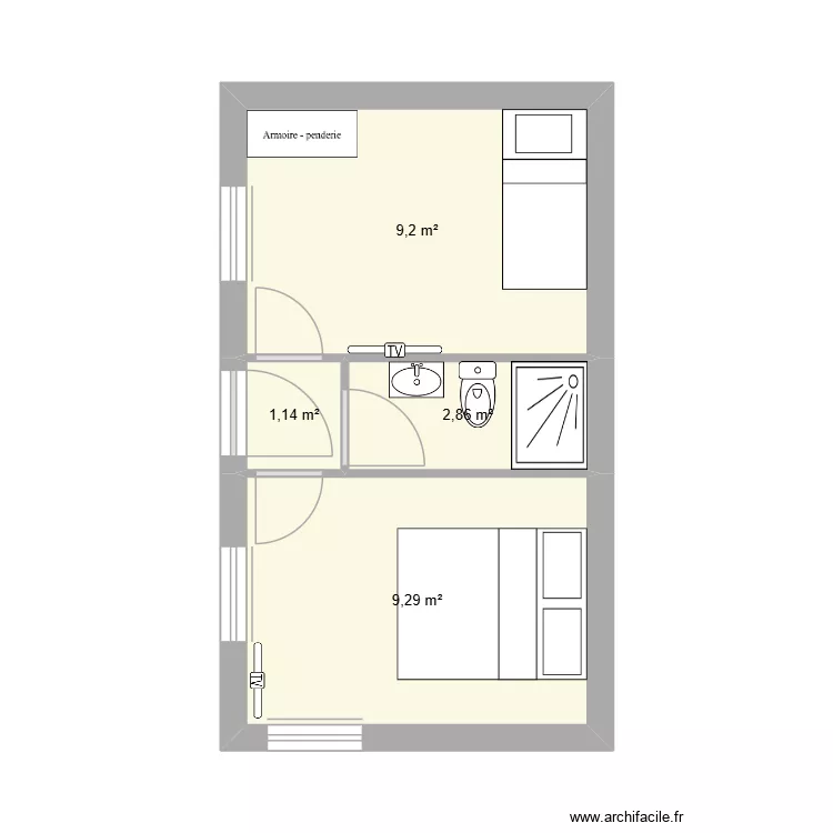 Primera planta. Plano de 4 habitaciones y 22 m²