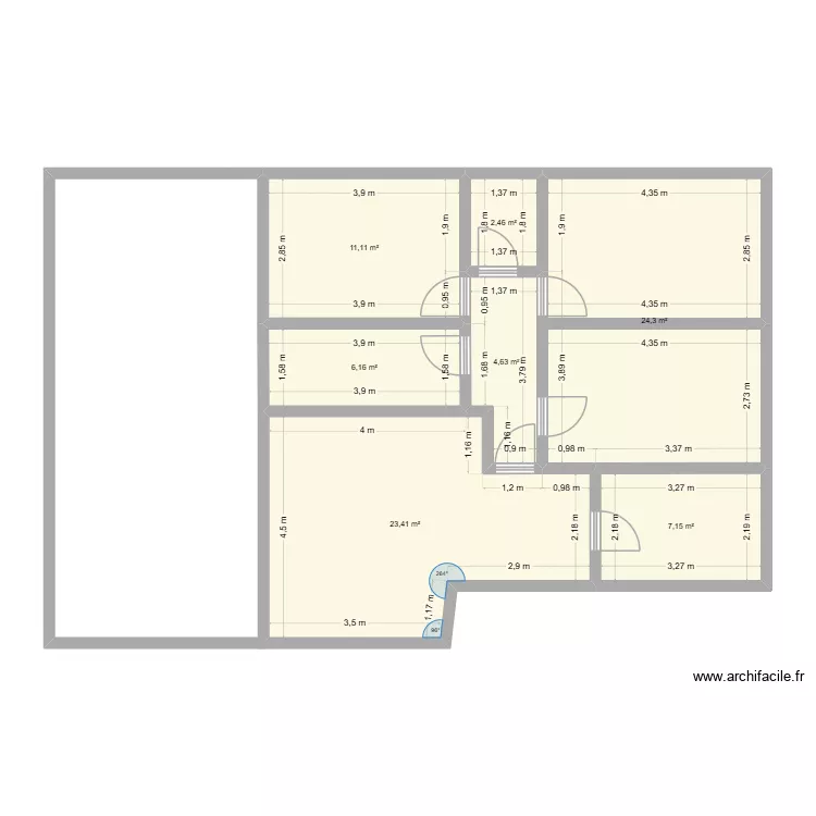 CasPor3 medidas correctas. Plano de 7 Habitaciones y 79 m²