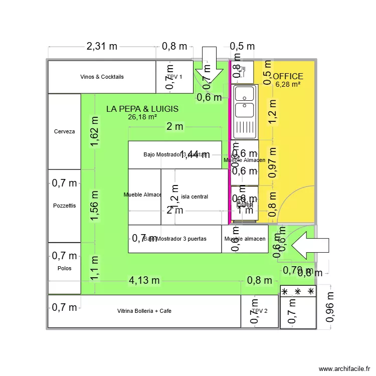 LA PEPA & LUIGIS CORNELLA. Plano de 2 Habitaciones y 32 m²