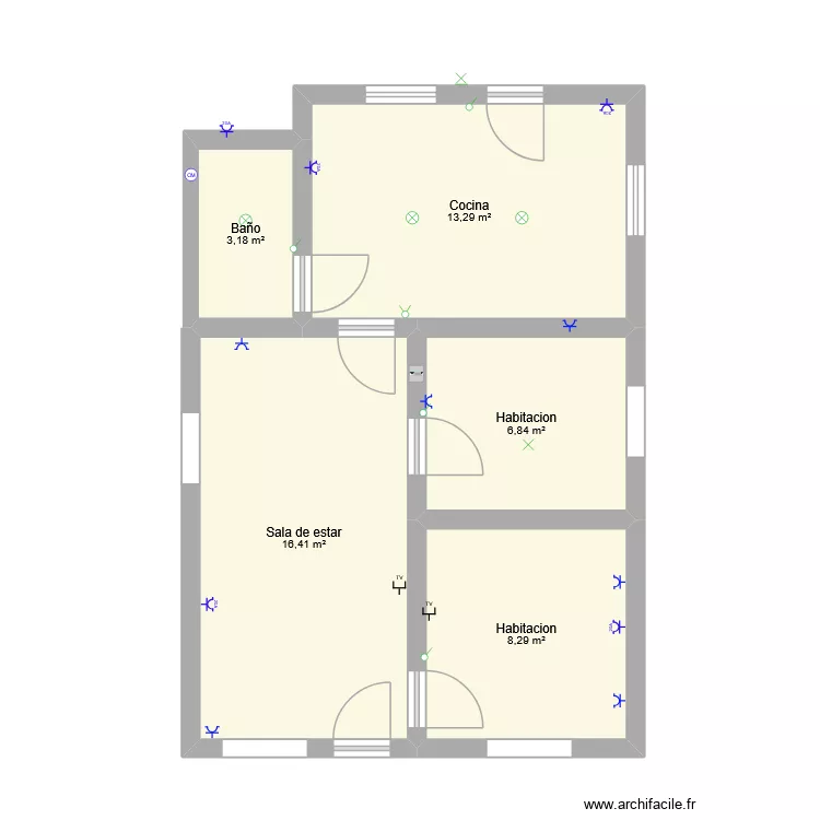 casa. Plano de 5  y 48 m²
