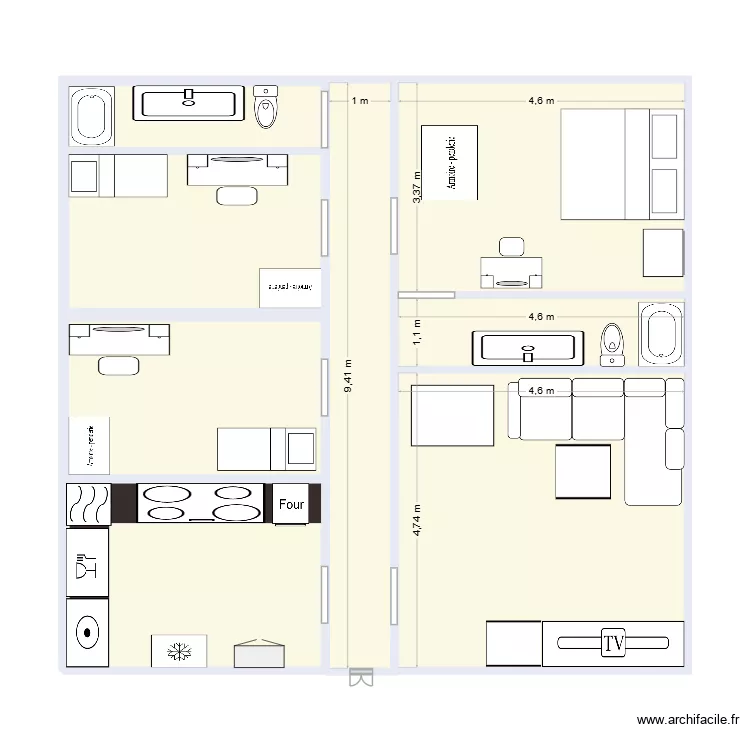 plano tecno pasillo 1m. Plano de 8  y 88 m²