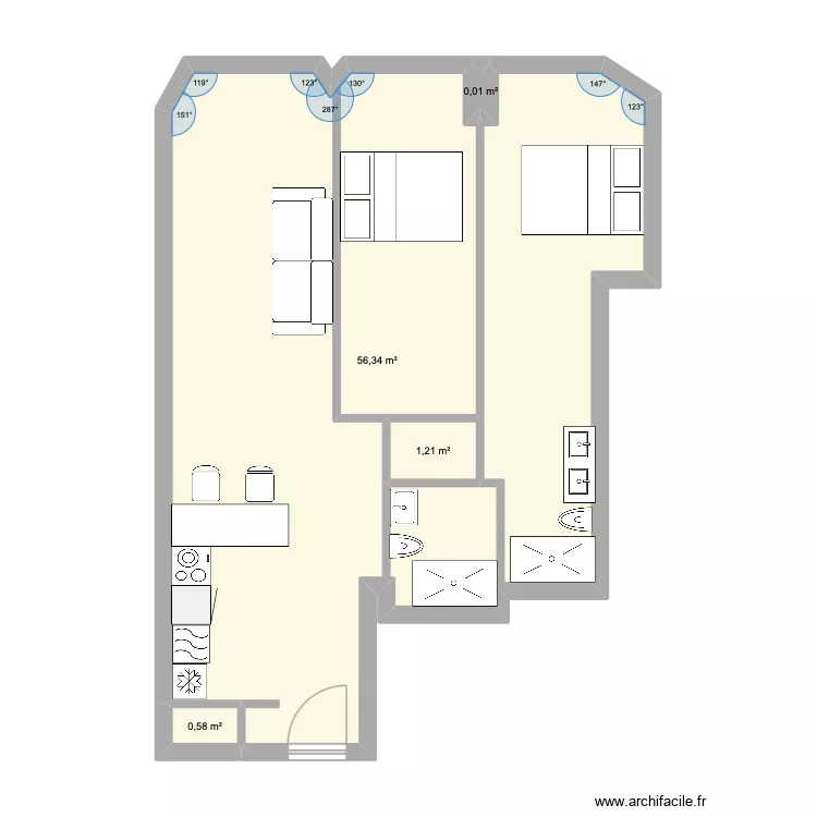 villanueva 4. Plano de 4  y 58 m²