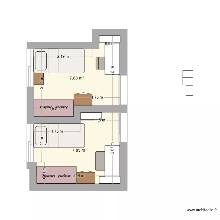 dormitorios2. Plano de 2 Habitaciones y 16 m² dormitorios2. Plano de 2 Habitaciones y 16 m²