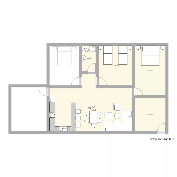 Plano 1 casa. Plano de 5 habitaciones y 81 m²