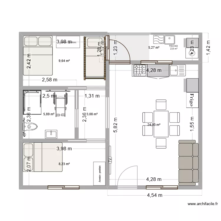 casa de interes social. Plano de 6 Habitaciones y 57 m² casa de interes social. Plano de 6 Habitaciones y 57 m²