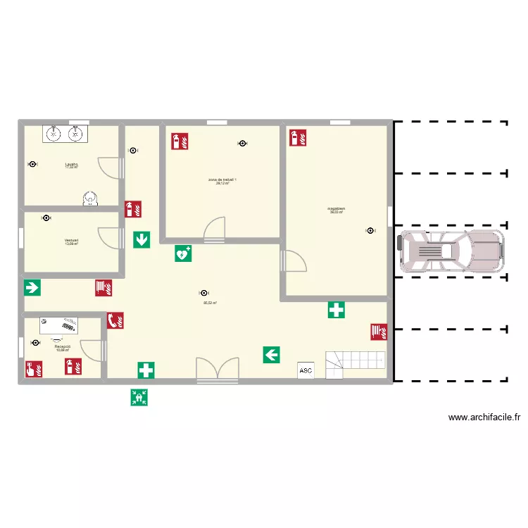 ipo. Plano de 6 habitaciones y 195 m²