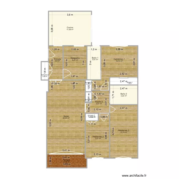 Plano casa Vito reformado. Plano de 16 Habitaciones y 94 m²