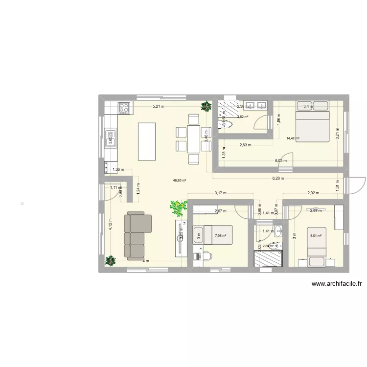casa. Plano de 6 Habitaciones y 84 m²