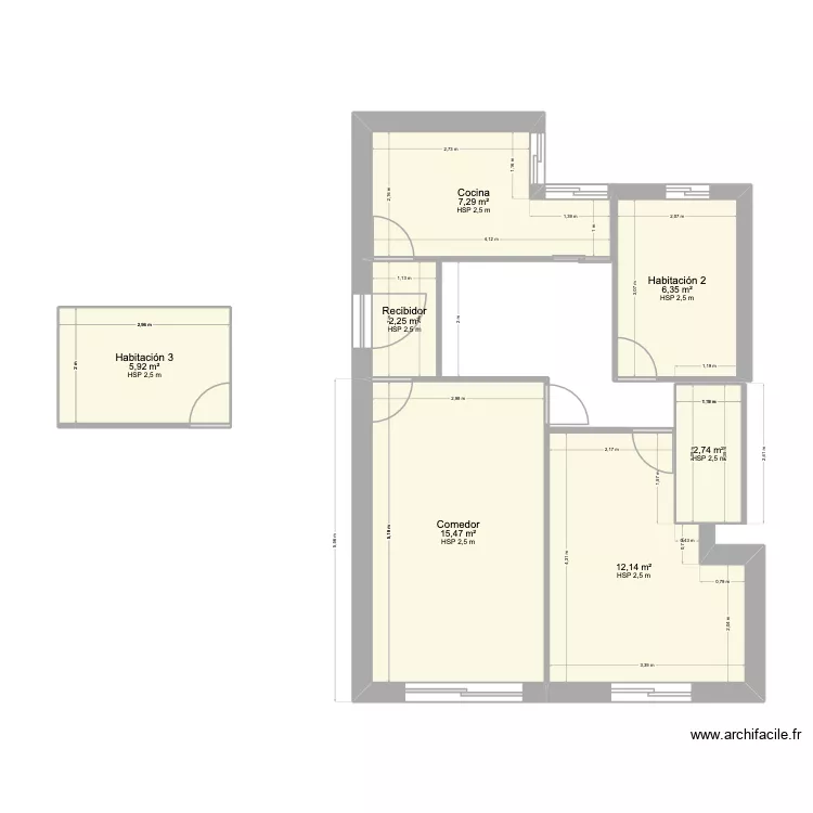 Piso. Plano de 7 y 52 m² Piso. Plano de 7 y 52 m²