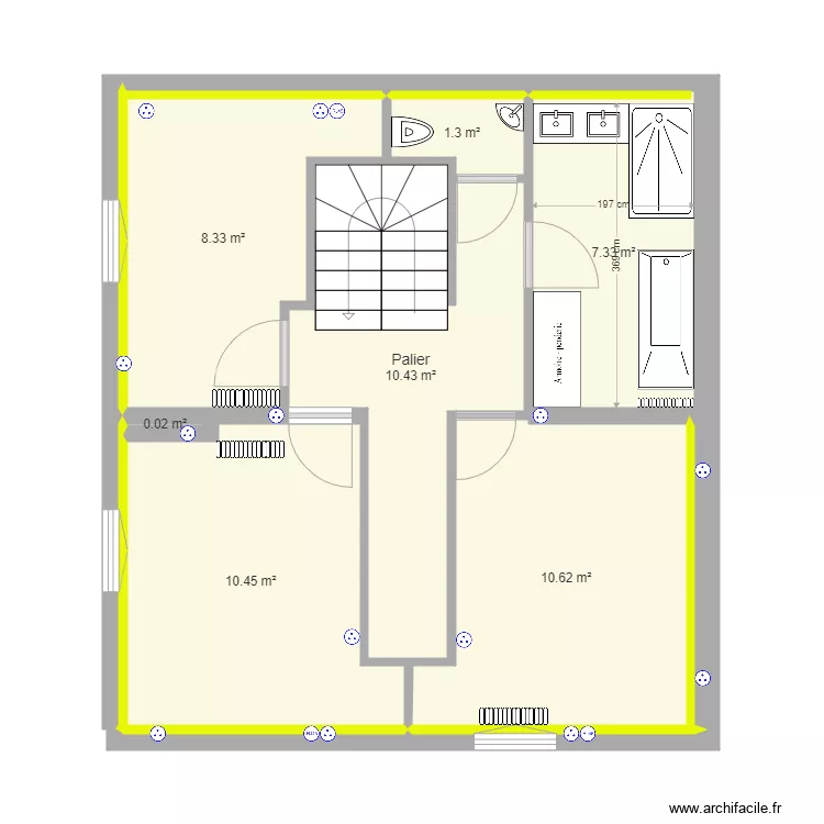DSFA 1er etage Cloisons internes et p&eacute;riph&eacute;riques. Floor plan with 
