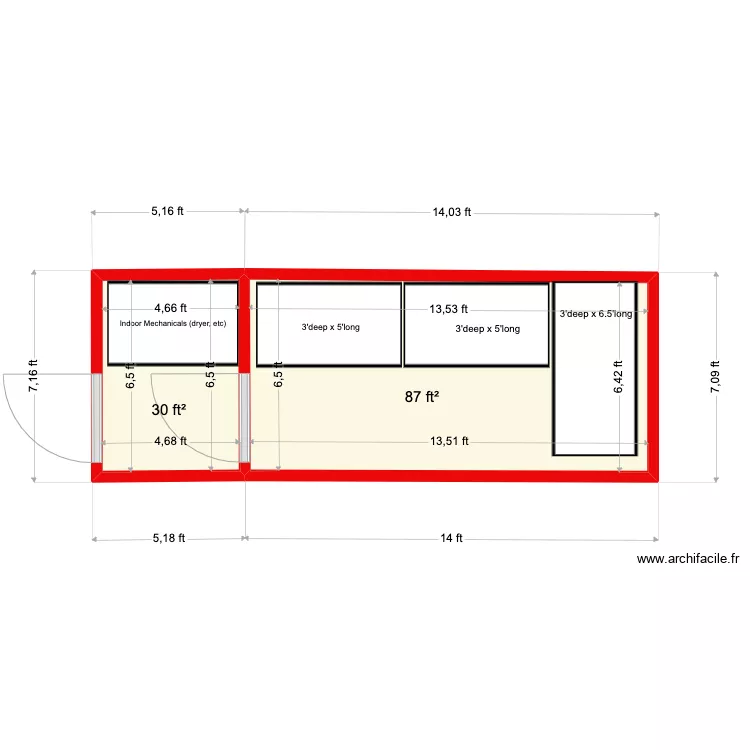 Mil Ireland - 36" shelves NO CONTAINER. Floor plan with 