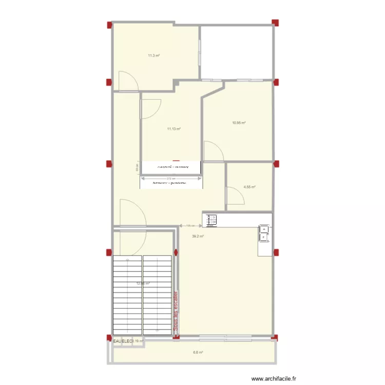 1 ER ETAGE equipee. Floor plan with 