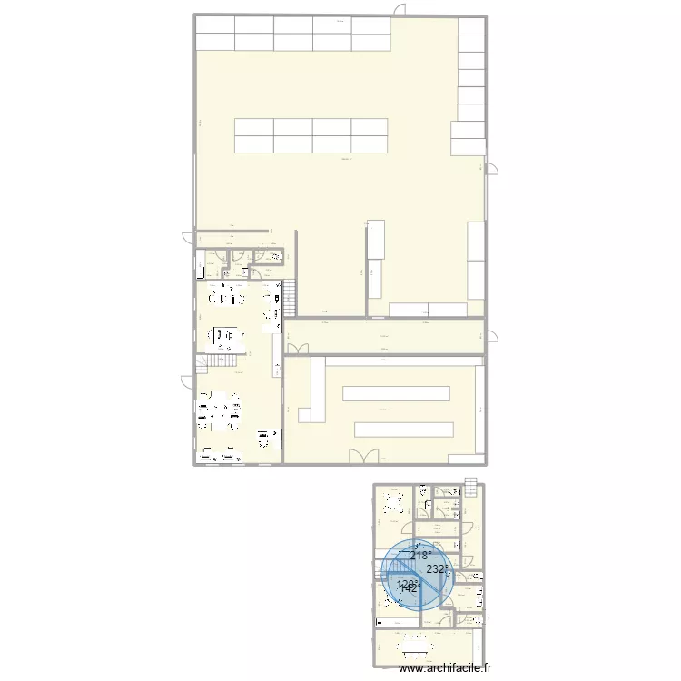 new layout with 20m width mezz access to upstairs. Floor plan with 