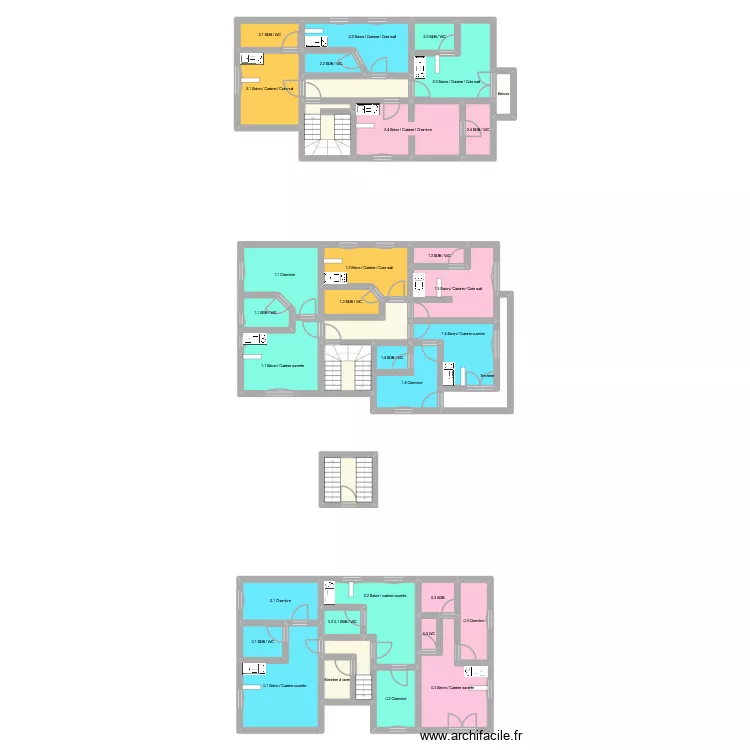 Les Coralines. Floor plan with 37 rooms and 235 m²