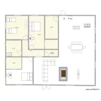 plan de 3 chambres salon avec salle à manger et cuisine