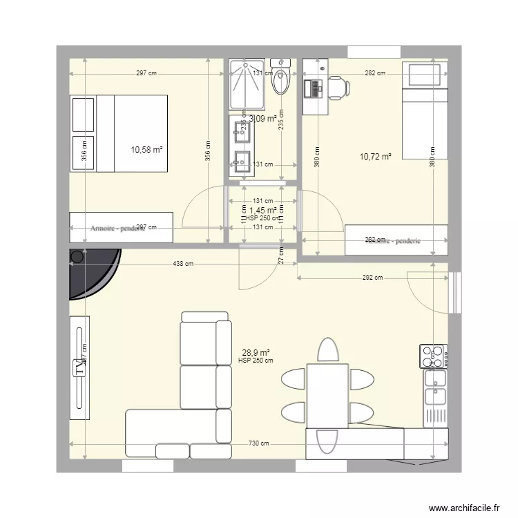 plano 2hab  amueblado. Floor plan with 