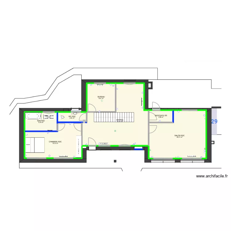 Colombes RDC. Floor plan with 7 rooms and 98 m²