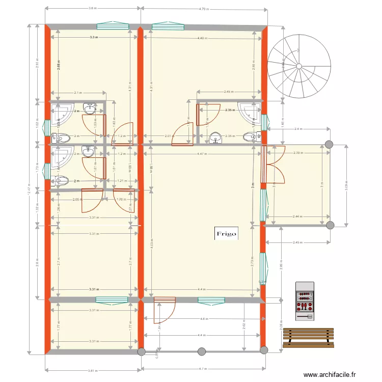 toiture 3 fermes. Floor plan with 