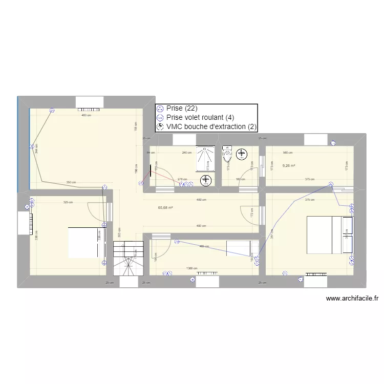 Plan Prise et VMC  R+1. Floor plan with 