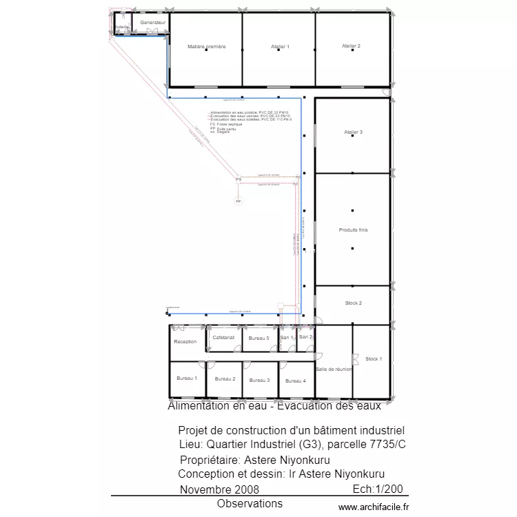 plan plomberie A3. Floor plan with 