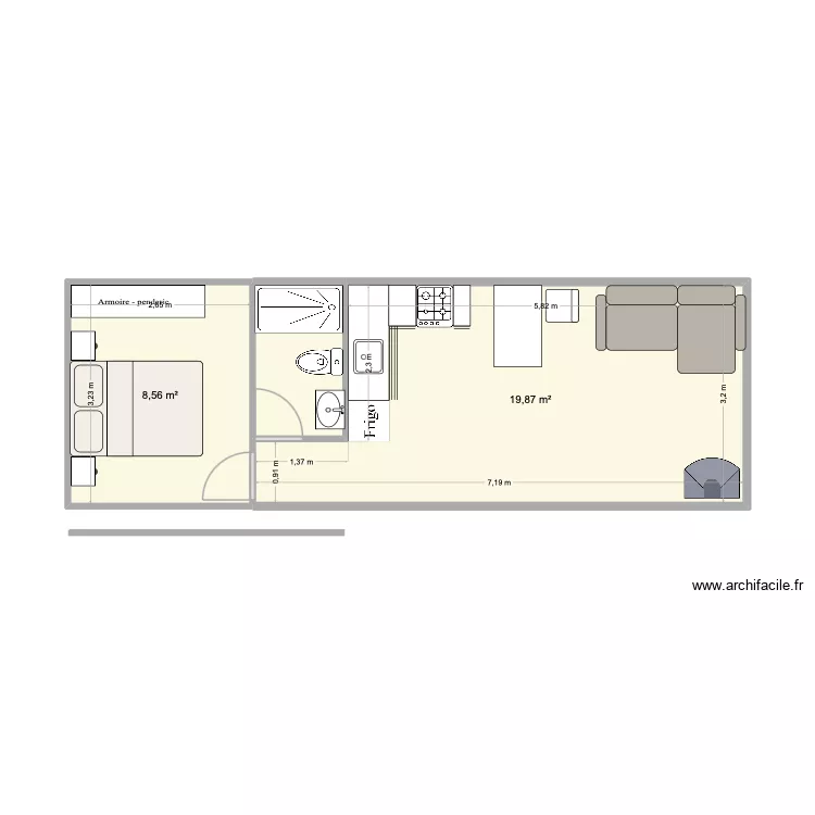 Cor&ccedil;&agrave;. Floor plan with 3  and 31 m²