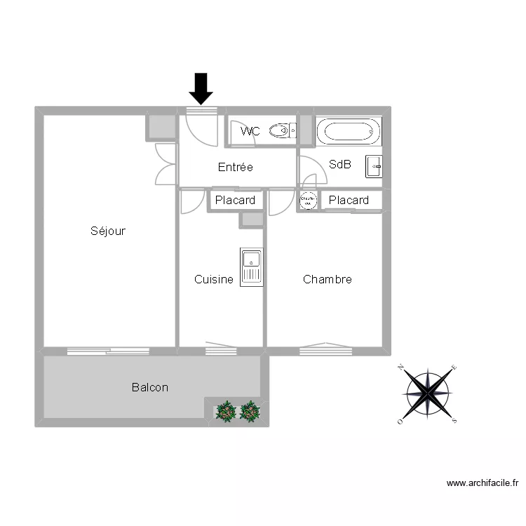 51253 LEDUC. Floor plan with 14  and 57 m²