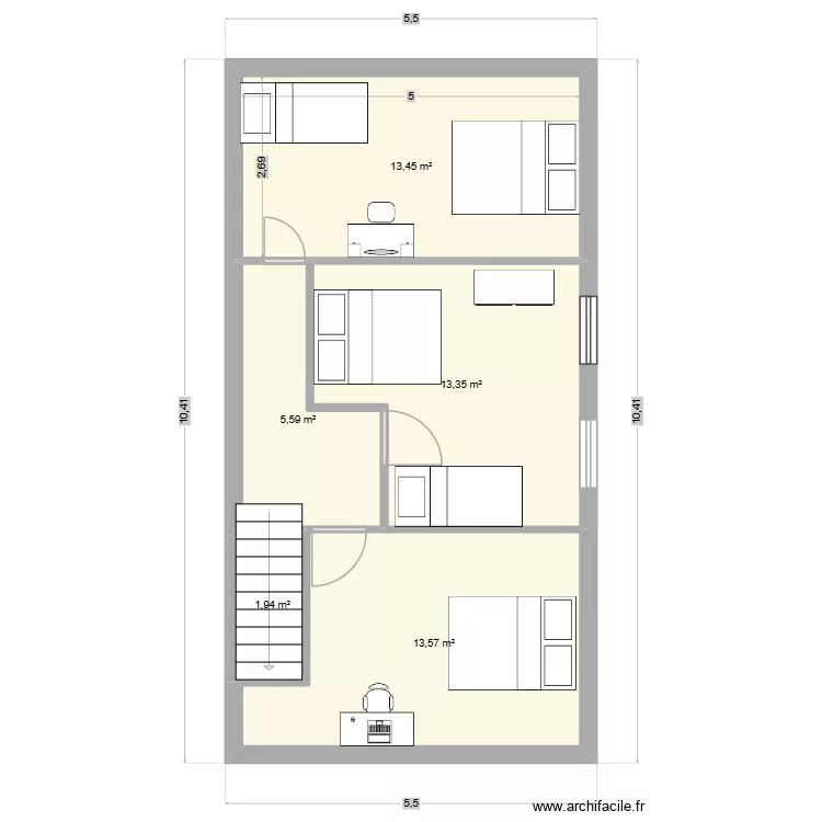 etage soulac 2. Floor plan with 5 rooms and 48 m²